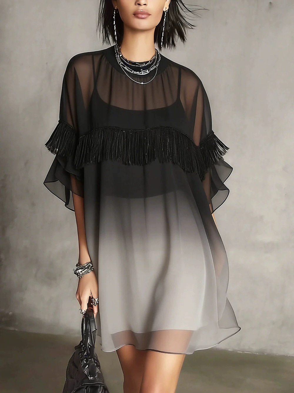 ZARA Plus Size Ruffled Little Black Short Sleeve Tee Dress